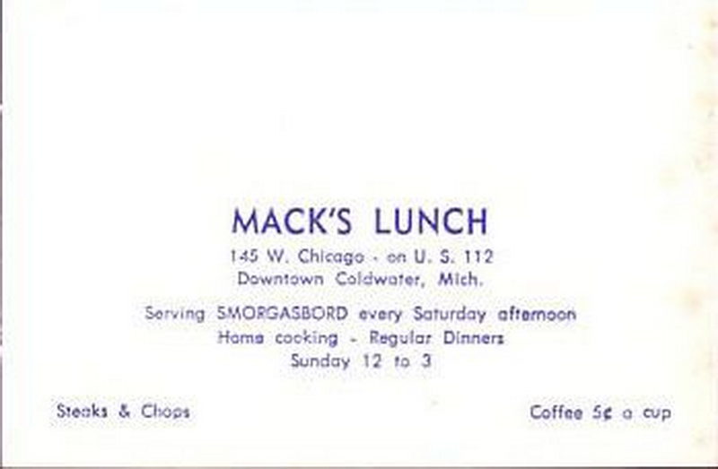 Macks Lunch - Postcard (newer photo)
